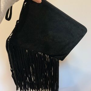 Zara Black Suede Fringe Clutch